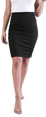 URBAN STITCH Womens Pencil Skirt - Grey Ladies Bodycon Midi Party & Office Work Skirt (8, Black)