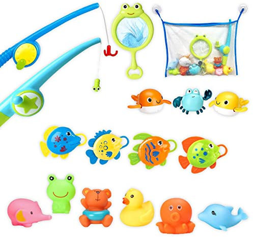 Xwin Sportseries Bathtub Fishing Rod Toys for Children Swimming Pool Magnet Fishing Game Set with Pack of 3 Shower Organizer Bag with 2 Strong Suction Cups Summer Bath Pool Toys for kids