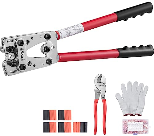 VEVOR Pince à Sertir 6/10/16/25/35/50 mm² Outil de Sertissage Cosses de Câbles Batterie Aluminium Cuivre AWG10-1/0 avec Coupe-câble 6 Tailles Sertissage 95 Connecteurs Anneau Cuivre pour Électricien