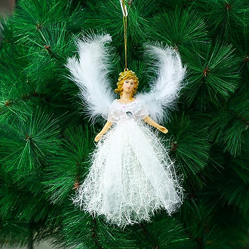 Soaoo 6 Piece Christmas Angel Ornaments Victorian Fluffy Wing Xmas Tree