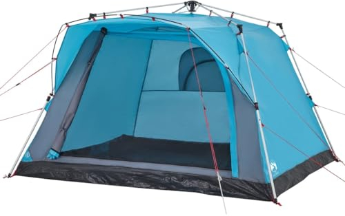 vidaXL Campingzelt 4 Personen, Kuppelzelt mit Quick-Release-System, Trekkingzelt mit Doppeleingang E-Anschluss, Wurfzelt, Blau 190T Polyester