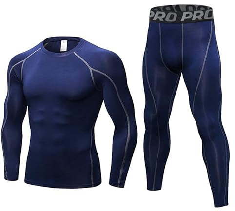 BEGIANT Ensemble de sous-vêtements Thermiques Homme en Compression Haut Manches Longues & Pantalon Respirant pour Ski Cyclisme et Sport d'hiver Garde au Chaud,Bleu Marine,Taille L