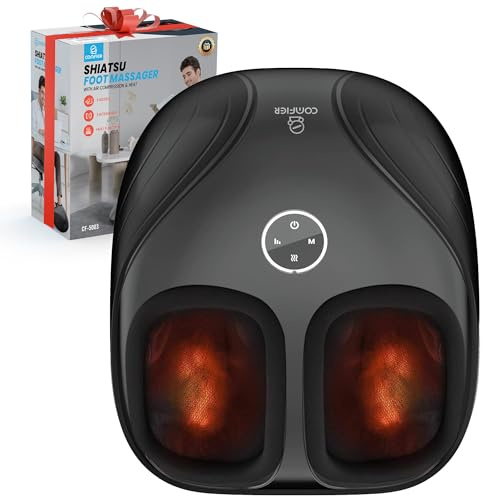 COMFIER Foot Massagers,Heated Feet Massager with Kneading Rolling Compression, Shiatsu Electric Foot Massager for Plantar Fasciitis, Gifts for Women Men