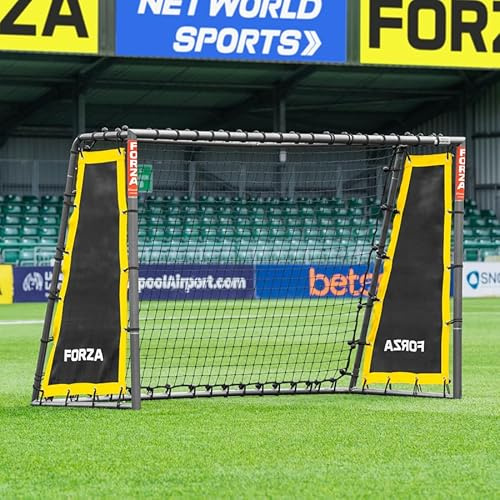 FORZA Steel42 fotbollsmål | Kraftig galvaniserad stålram och väderbeständigt nät – flera storlekar med valfritt studs-kit (mål + studsar kit, 1,8 m x 1,2 m)
