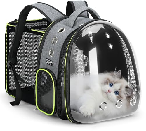 Lekereise Cat Bubble Backpack Carrier - Expandable Large Space Cat Backpack for Kitty Small Dog up to 18lbs, Transparent Pet Carrier for Travel, Hiking, Walking & Outdoor, Gray
