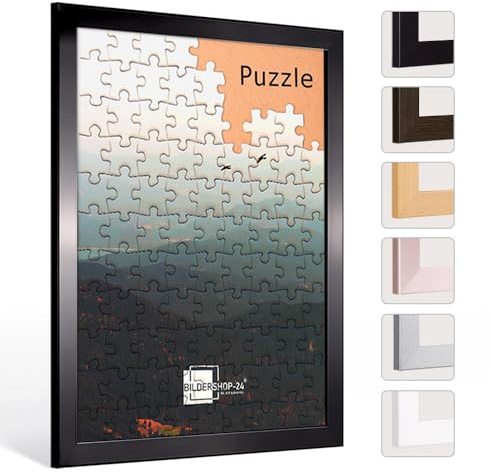 Bildershop-24 Marco para rompecabezas Londres para puzzle de aprox. 300-500 piezas 34,5x48 cm 48x34,5 cm Negro alto brillo con vidrio acrílico