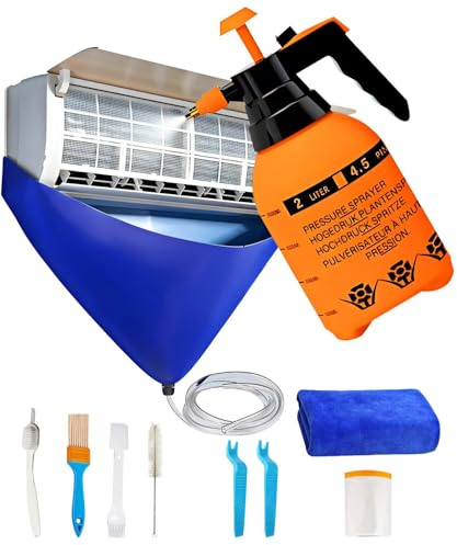 Air Conditioner Cleaning Kit with 2L High Pressure Sprayer, 10pcs HVAC Cleaning Tools,Waterproof PVC Cove