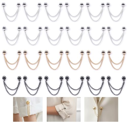 24 Pcs Magnetic Clothing Clips, Multi-Function Round Strong Magnet Clothing Pins, Removable Metal Pin Magnetic Button Clips with Chain for Scarves Trouser Legs Cardigans Cuffs and Hems (3 Colors)