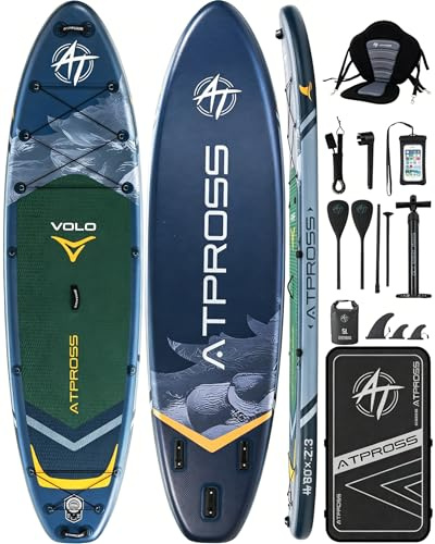 ATPROSS Tavola SUP Gonfiabile con Sedile Kayak e Accessori, 320x84cm Stand Up Paddle Extra Largo per 2 Persone, Portata 200kg, Canoa Gonfiabile 2 Posti Stabile e Antiscivolo per Mare e Surf