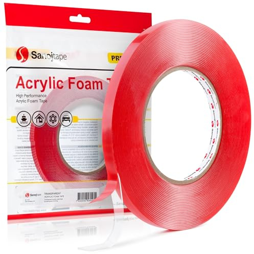 Sanojtape Ruban Double Face Transparent – Mousse Acrylique 9 mm × 10 m | Adhésif Permanent Extra Fort pour Montage LED, Verre (joint invisible), Intérieur/Extérieur, Résistant à l’eau, Sans Perçage