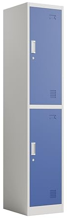 Racking Solutions. Single Door Metal Storage Lockers, Blue & Grey Steel Lockable Unit, Staff Gym School Changing 1850mm H x 380mm W x 450mm D (2 Door Locker)