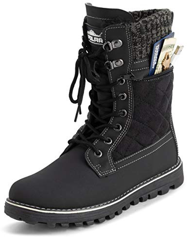 Polar Womens Memory Foam Outside Pocket Inside Zip Thermal Waterproof Deep Tread Rubber Sole Snow Boots - Black Suede - UK7/EU40 - YC0614
