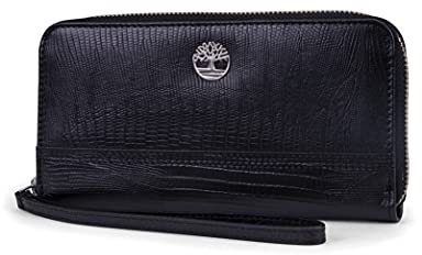 Timberland Pelle RFID Zip Intorno Portafoglio Frizione con Cinturino da Polso, Donna, Nero (Lizard), Taglia Unica