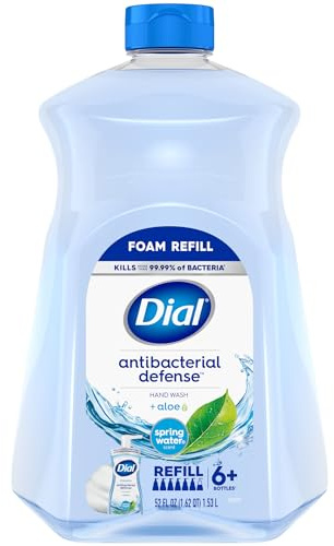 Dial Antibacterial Defense Foaming Hand Soap + Aloe, Spring Water Scent, 52 Fl Oz Hand Soap Refill, Dermatologist-Tested, Gentle on Skin