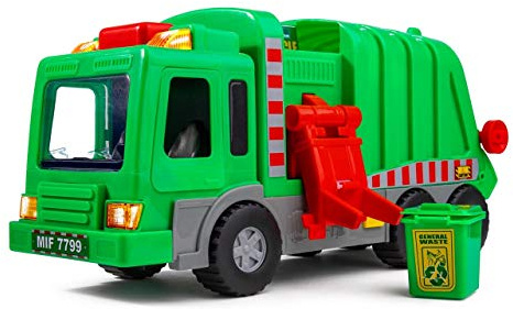 Playkidiz Kids Juguete de Camión de Basura de 15 con Luces, Sonidos y Tapa de Basura, Juego de Aprendizaje Temprano para Niños, Caja Fuerte para Interiores y Exteriores, Plástico de Servicio Pesado