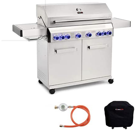 CosmoGrill Platinum Stainless Steel 8 Burner 6+2 Gas BBQ Grill with Waterproof Cover, High-Performance Outdoor Barbecue for Garden Cooking