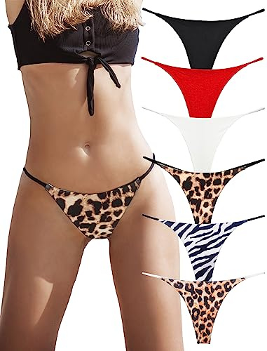 KUKU PANDA Sexy G String Perizoma per Donne Hot Filo Elastico in Cotone Mutandine Senza Cucitura Tangas Biancheria Intima Pacco da 6 Slip (B/W/R/Leopard, Small)