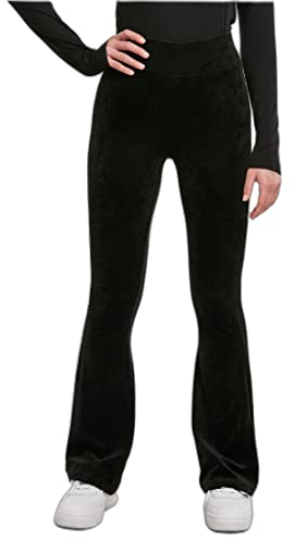 Urban Classics Damen Ladies High Waist Rib Velvet Flared Leggings Yoga Pants, Schwarz, M EU