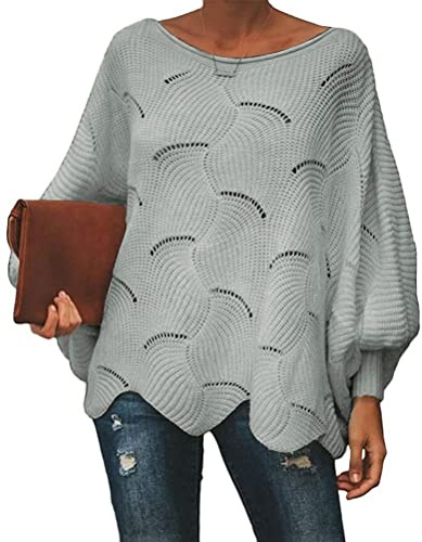 ORANDESIGNE Maglione Donna Elegante Maglia Manica Lunga Leggera Traforato Maglioncino Invernale Sweatshirt Felpa Retro Pullover Sweaters Casual Moda Maglioni A Grigio XL
