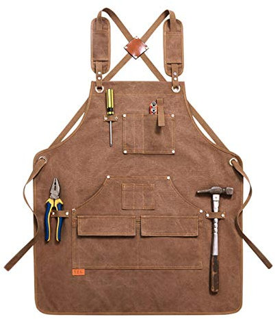 nazhua Tablier de Travail - Tabliers de Travail Robustes en Toile cirée avec Poches à Outils - Tabliers de Charpentier pour Atelier, Un Cadeau de Travail du Bois entièrement réglable pour Griller