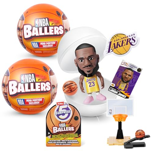 5 Surprise 2 Kapseln NBA Ballers von ZURU, Unboxing_Spielzeug für Jungen, Realistisches Miniatur-Basketball-Sportspielzeug