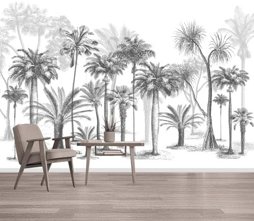 Personnalisé 3D Peinture Murale Interieur Papier Peint Cocotier Tropical Papier Peint Jungle Noir Et Blanc Pour Salon Chambre Chambre D'Enfant Décoration Murale (200x150cm,A)
