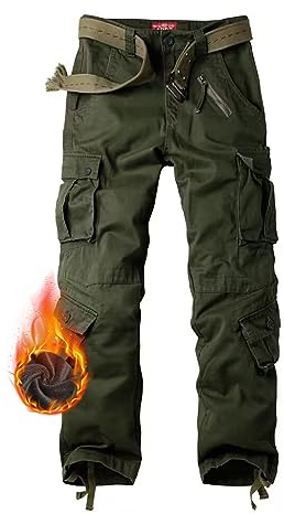 siyecaoo Damen Cargohose Winter Warm Fleece Gefüttert Baumwolle Wanderhose Multi Taschen Outdoorhose Workwear Reißverschluss Armee Militär Relaxed-Fit Trekkinghose Army Green 10-Tag 40