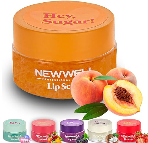 NEW WELL Exfoliante labial – Humedad intensa, vegano, 100% natural, libre de crueldad en animales (melocotón)