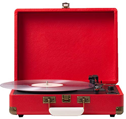 Giradischi a valigia a 3 velocità con altoparlanti Giradischi portatile in vinile con uscita audio RCA e ingresso audio AUX, supporto registrazione da 7/10/12 pollici, grammofono con velocità 33/