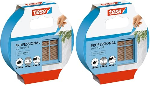 tesa Malerband AUSSEN – Dünnes Abdeckband für extrem präzises Abkleben bei Malerarbeiten im Outdoor-Bereich, UV- und wetterbeständig – 25 m x 25 mm (Packung mit 2)