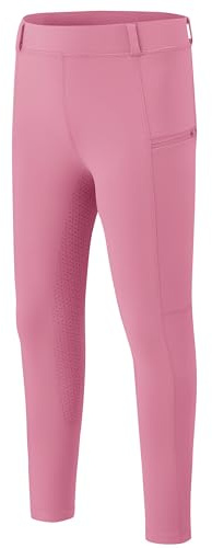 MoFiz Girls Horse Riding Pants Summer with Zipper Pockets High Waist Kids Stretchy Equestrian Breeches Youth Schooling Tights Pink Medium