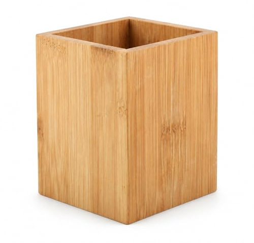 VOBOR Stiftehalter Holz, Quadrat Bambus Stifthalter, Eckig, Schreibtisch Organizer, Besteckkorb für Küchen, Pen Holder (8 x 8 x 10 cm)