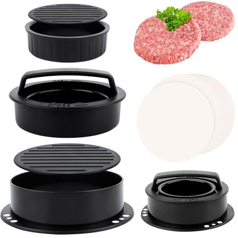 3 in 1 Pressa per Hamburger, RISVOWO Stampo per Hamburger con 100 Carta,Antiaderente Smash Burger Pressa Macchina per Hamburger Fare Barbecue Polpette