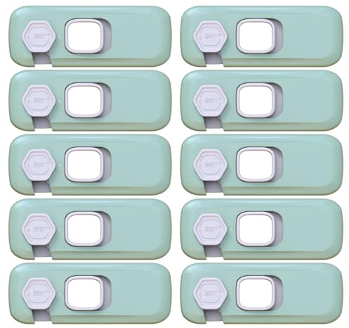 Nchdewui 10 Stück Kindersicherung Schrank, Schubladensicherung Baby, Ohne Bohren Und Schrauben, Schubladenschloss für Küche, Schlafzimmer Und Wohnzimmer (green)