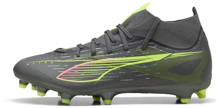 Puma Ultra 5 Match+ FG/AG - Scarpe da Calcio Unisex, Matte Aged Silver-Yellow Alert-Puma Aged Silver,