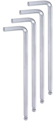 QUARKZMAN 4 Piezas de Llave Hexagonal de Bola de 6 mm, Llave Hexagonal en Forma de L de Brazo Largo Métrica de Acero Cromado Vanadio, Tono Plateado