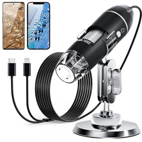 USB Digital Mikroskop, SKYBASIC handgeführte HD-Inspektionskamera mit 50- bis 1600-facher Vergrößerung und verstellbarem Ständer, 8 LED-Leuchten, kompatibel mit iOS- und Android-Geräten