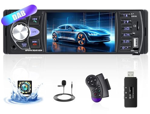 DAB+ Autoradio 1 Din mit Bluetooth Freisprecheinrichtung, 4,1 Zoll HD Bildschirm Auto Display Single Din mit FM Radio USB/U Disk/AUX/TF SWC + Rückfahrkamera+MIC