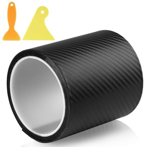 Hopton Carbon Folie Auto (10cm × 300cm), 3D Lackschutzfolie Auto mit Abstreifer, Kratzfest Einstiegsleisten Schutz für Fahrrad Motorrad, Selbstklebend, Schwarz