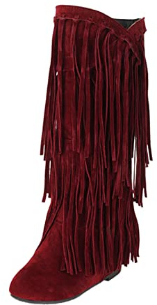 Tassel Cowboy Boots For Women Winter Flat Suede Mid Calf Boots Chunky Heel Fringe Boots Mid Length Boots Wide Calf Fashion Cowgirl Boots Casual Stylish Plus Size Warm Boots Inside Booster