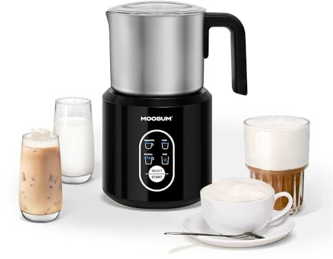 MOOSUM Milchaufschäumer Elektrisch 4-in-1 für Heißer und Kalter, Warme Milch, 500ml Milchschäumer Nduktion Hohe Kapazität, Spülmaschinenfest, Antihaftbeschichtung für Cappuccino, Latte, Mokka