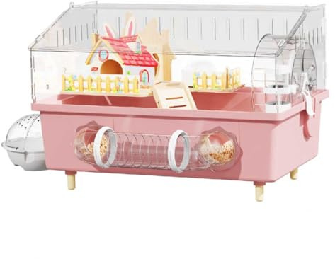 RTTZBOZ Dvärghamsterbur med Rör och Tunnlar, Hamsterbur, Hamsterhideout Råttbur och Livsmiljöer för Gerbil, Möss, Syrisk Dvärghamster, Råttburar Inkluderar Träningshjul(Pink)