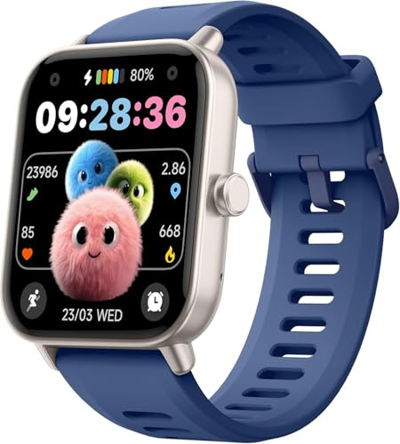LODIMEKE Orologio Smartwatch Bambini, 44 mm, Utilizzabile Senza Cellulare, Frequenza Cardiaca, Sonno, SpO2, Fitness, Passi, Sveglia, Giochi, Nuoto, per Bambini e Bambine da 3 a 15 Anni