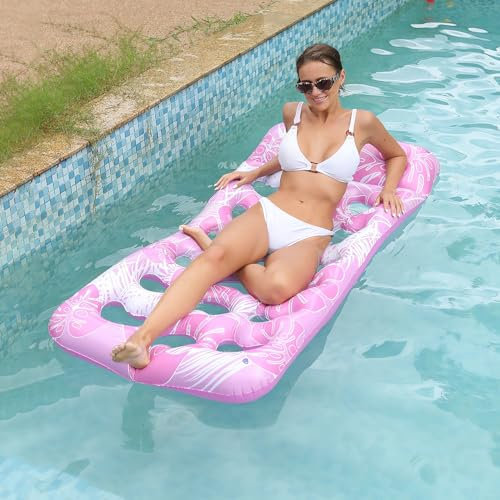 ZHODADA Matelas Gonflable pour Adultes, Gonflable de Piscine Large Matelas Bouee Piscine Hamac Matelas Piscine Gonflable Bouée Transat Piscine Portable pour Les Vacances à la Plage (Rose)