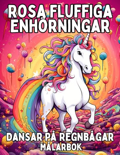 Rosa Fluffiga Enhörningar Dansar på Regnbågar: En Gullig och Lekfull Målarbok