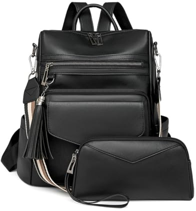 SONARIN PU Bolso Mochila Mujer,Impermeable Moda Mochila Damas con Monedero Mochilas Casual Bolso de Mano,Bolsa de Hombro Convertible para Viaje Escolar Trabajo(Negro)