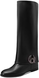 QUEEN HELENA Stivali Alti a Gambale Largo Casaul Donna K4072 (Nero, Sistema Taglie Calzature EU, Adulto, Donna, Numero, Media, 41)