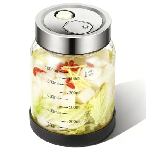 Meenewching Bocal de fermentation avec valve de purge de 1 l, récipient alimentaire Kimchi, bocal hermétique pour kimchi, choucroute, concombres, passe au lave-vaisselle, pour la fermentation, le