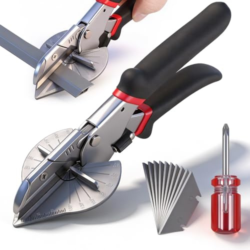 Starvortex Gehrungsschere, Winkelschere mit 10 Ersatzklingen Cuttermesser und Schraubenzieher, 45°-135° Schneidwerkzeug, Kabelkanal Schere, Gehrungszange für Präzisen Schnitt PVC, Holz, Kunststoff
