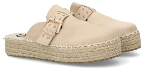 shoes&blues.es Sandalias Tipo Zueco de Plataforma para Mujer, Diseno Cerrado en la Parte Delantera, Decorado con Tachuelas metalicas y Hebilla Ancha Ajustable. Suela Plana Comoda Ideal Verano.